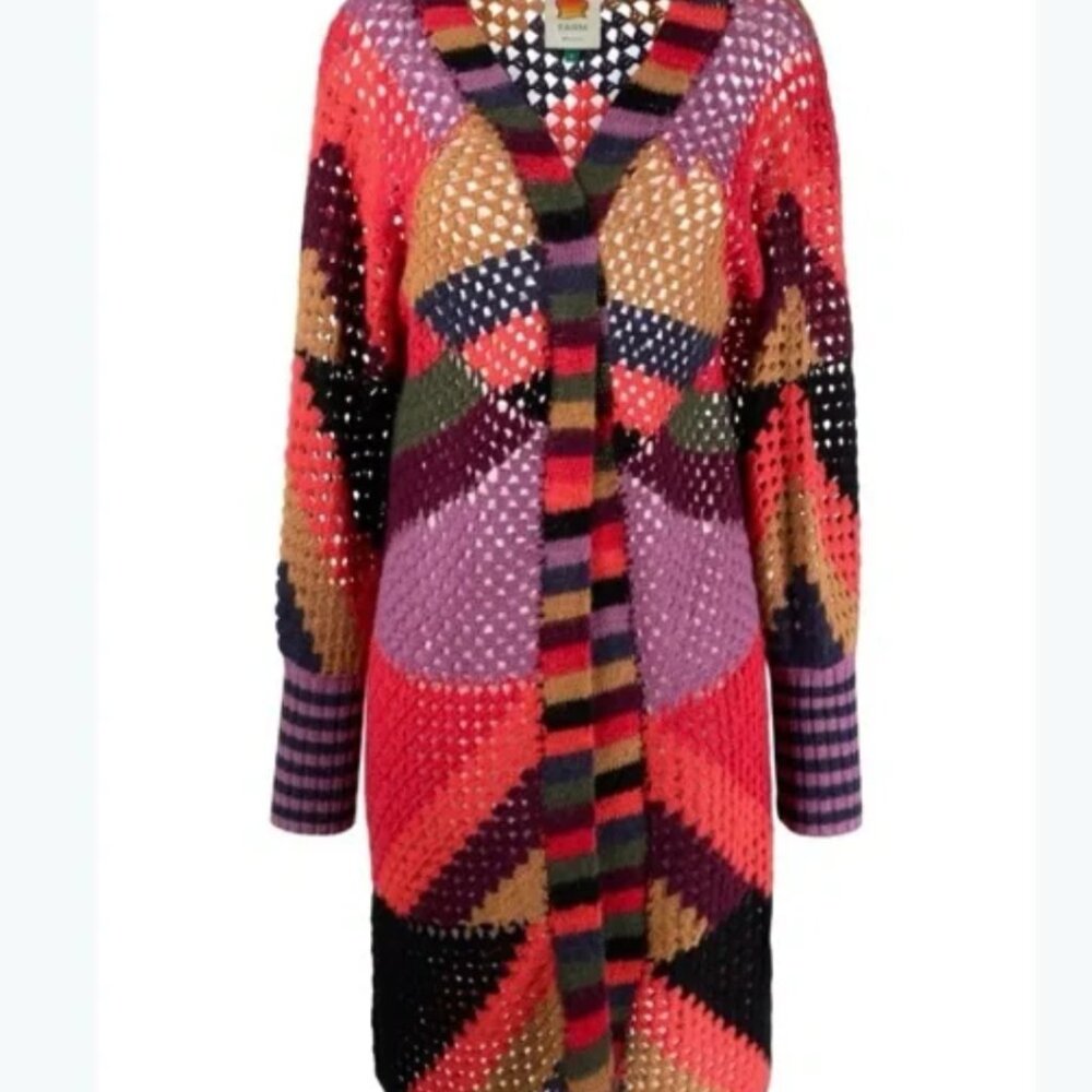 Farm Rio Juliana Stripes Cardigan Sweater Open Crochet  $295 NWT - Picture 3 of 8